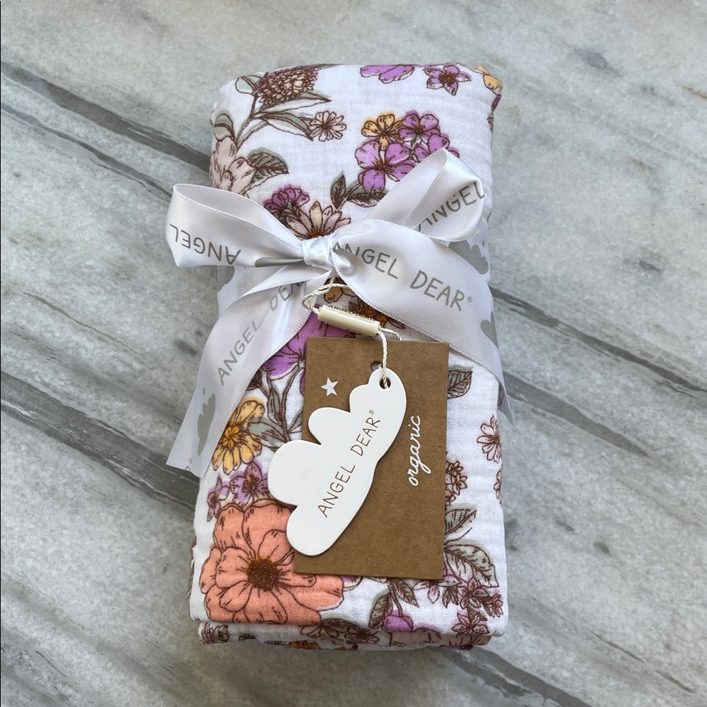 Angel Dear White Blanket with Floral Design